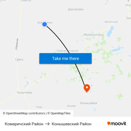 Комаричский Район to Конышевский Район map