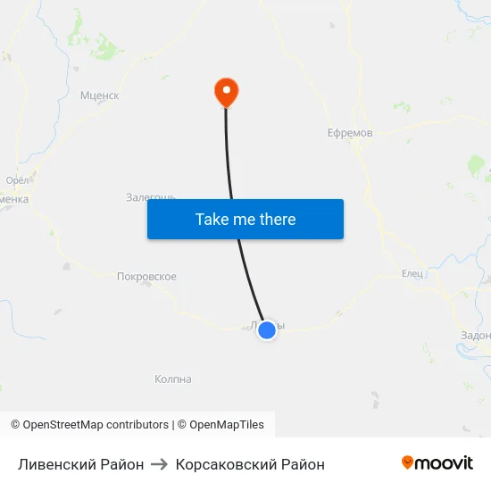 Ливенский Район to Корсаковский Район map