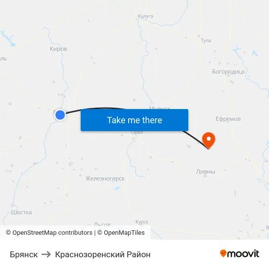 Брянск to Краснозоренский Район map