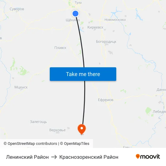 Ленинский Район to Краснозоренский Район map