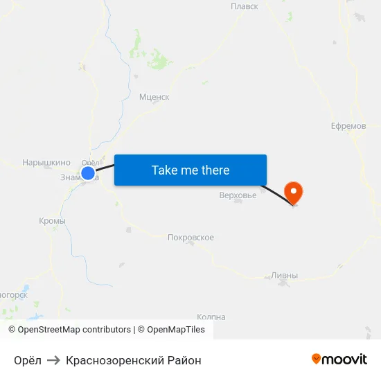 Орёл to Краснозоренский Район map