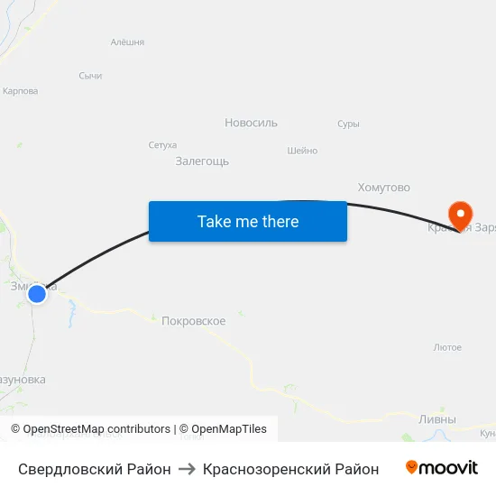 Свердловский Район to Краснозоренский Район map