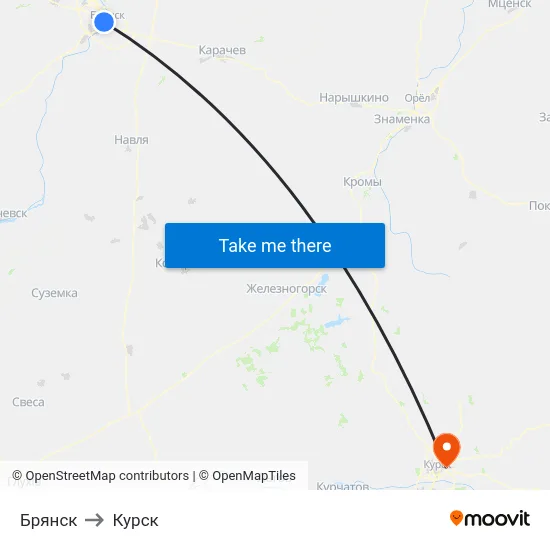 Брянск to Курск map