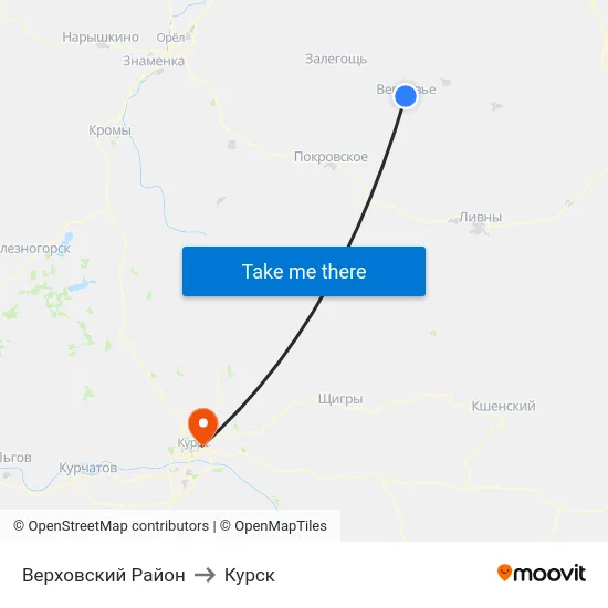 Верховский Район to Курск map