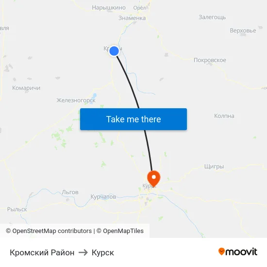 Кромский Район to Курск map