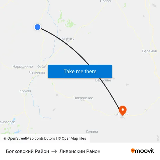 Болховский Район to Ливенский Район map
