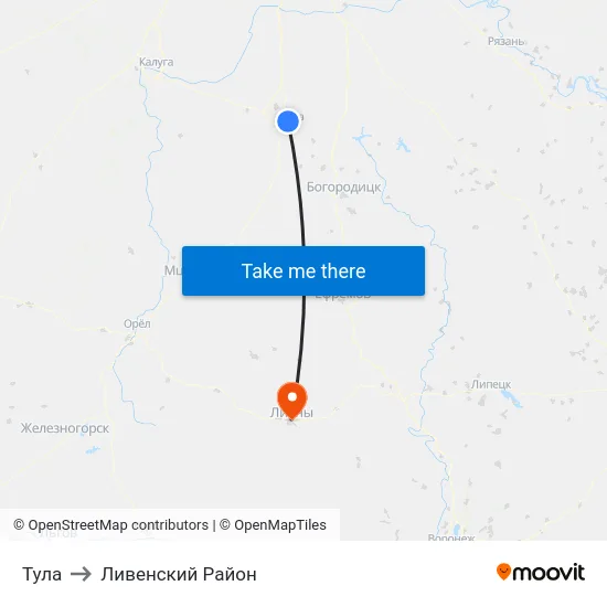 Тула to Ливенский Район map