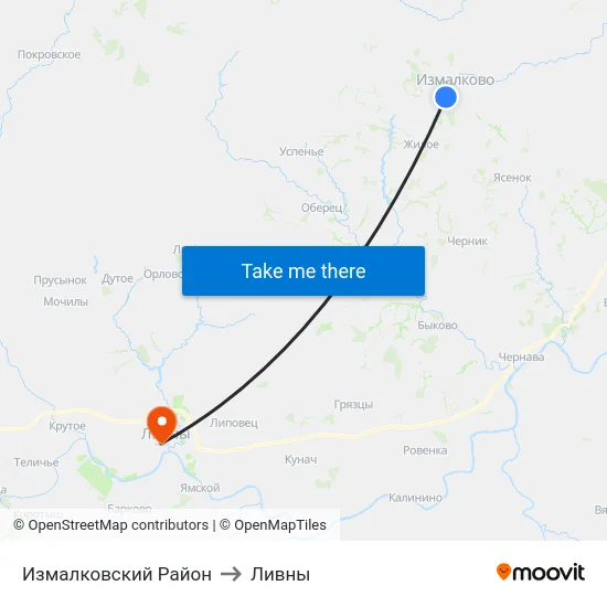 Измалковский Район to Ливны map