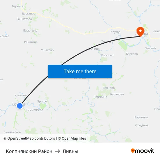 Колпнянский Район to Ливны map
