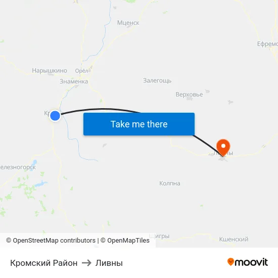 Кромский Район to Ливны map