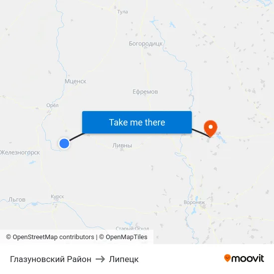 Глазуновский Район to Липецк map