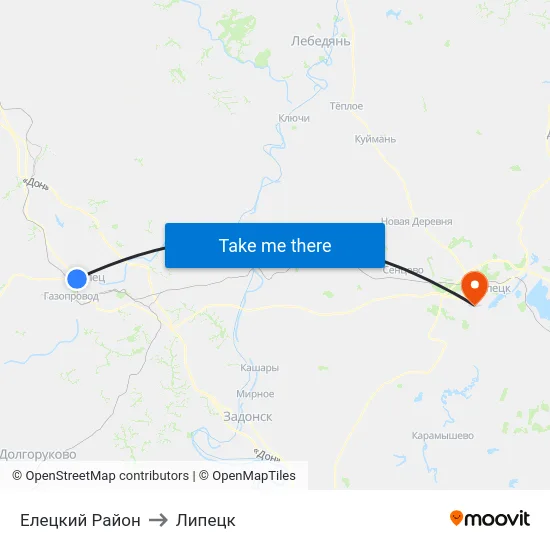 Елецкий Район to Липецк map