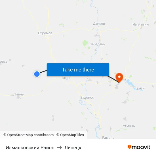 Измалковский Район to Липецк map