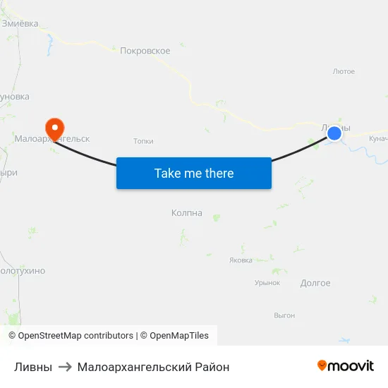 Ливны to Малоархангельский Район map