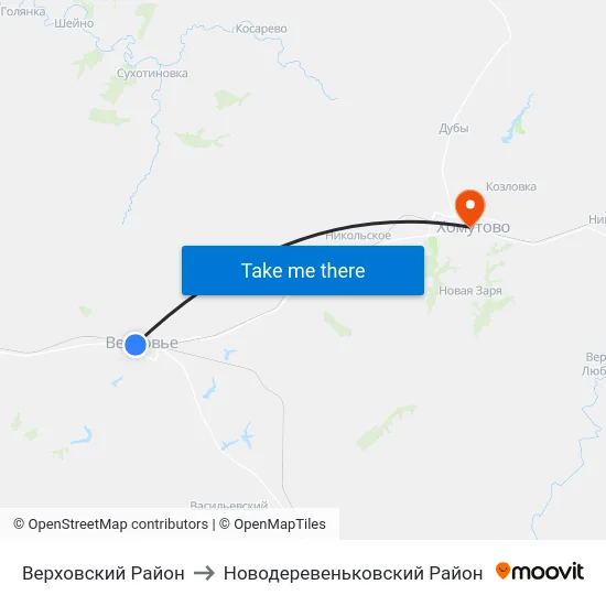Верховский Район to Новодеревеньковский Район map