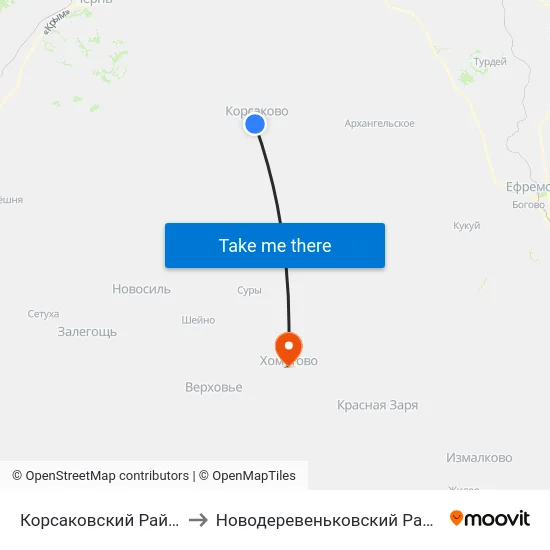 Корсаковский Район to Новодеревеньковский Район map