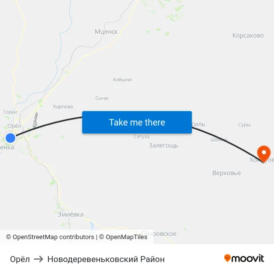 Орёл to Новодеревеньковский Район map