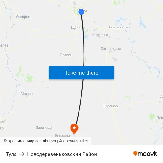 Тула to Новодеревеньковский Район map