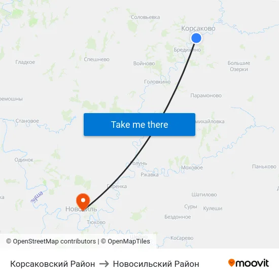 Корсаковский Район to Новосильский Район map