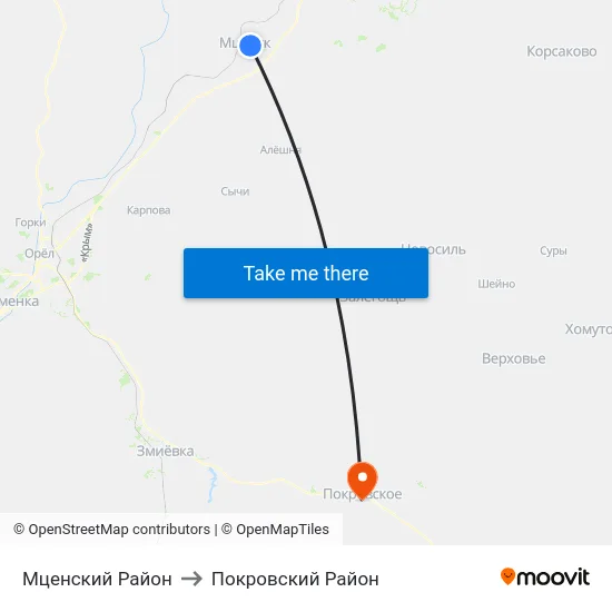 Мценский Район to Покровский Район map