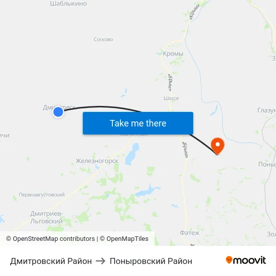 Дмитровский Район to Поныровский Район map