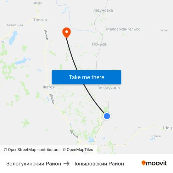 Золотухинский Район to Поныровский Район map