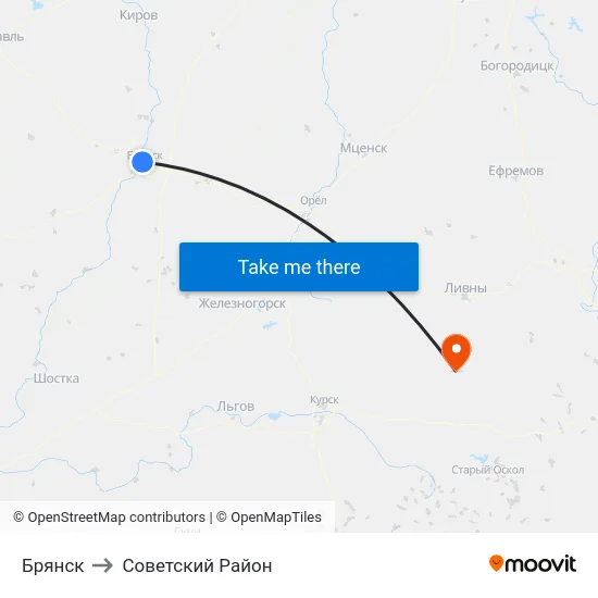 Брянск to Советский Район map