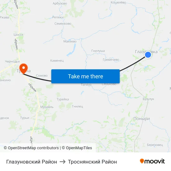 Глазуновский Район to Троснянский Район map