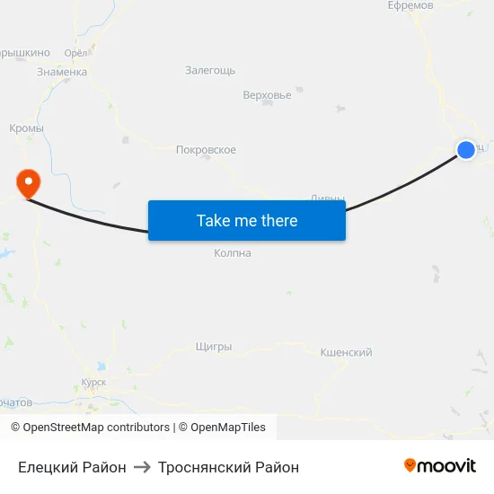 Елецкий Район to Троснянский Район map