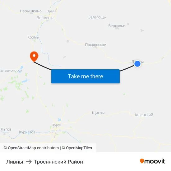 Ливны to Троснянский Район map