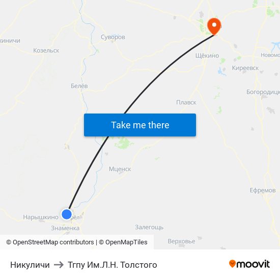 Никуличи to Тгпу Им.Л.Н. Толстого map