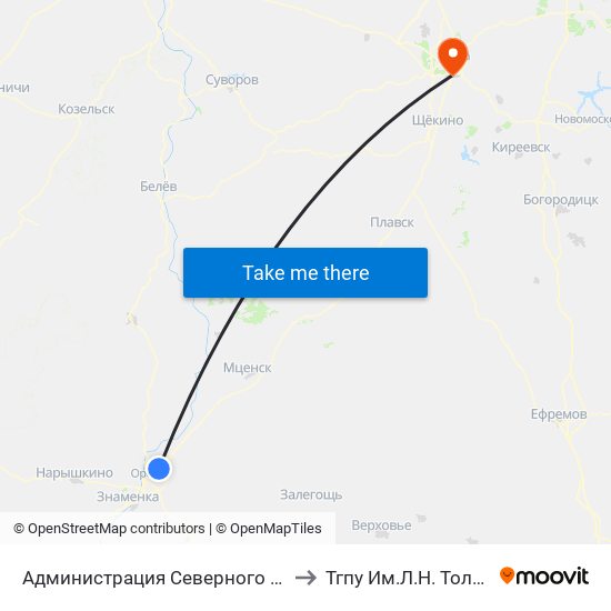 Администрация Северного Района to Тгпу Им.Л.Н. Толстого map