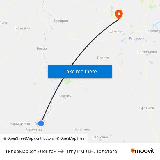 Гипермаркет «Лента» to Тгпу Им.Л.Н. Толстого map