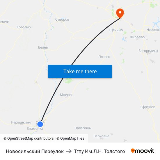 Новосильский Переулок to Тгпу Им.Л.Н. Толстого map