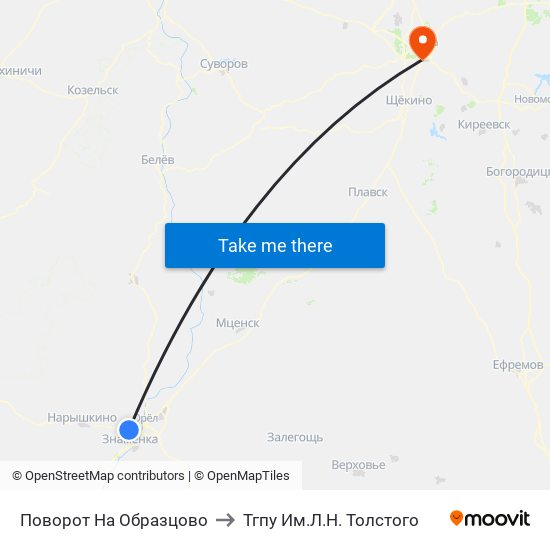 Поворот На Образцово to Тгпу Им.Л.Н. Толстого map