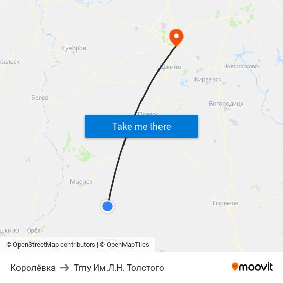 Королёвка to Тгпу Им.Л.Н. Толстого map