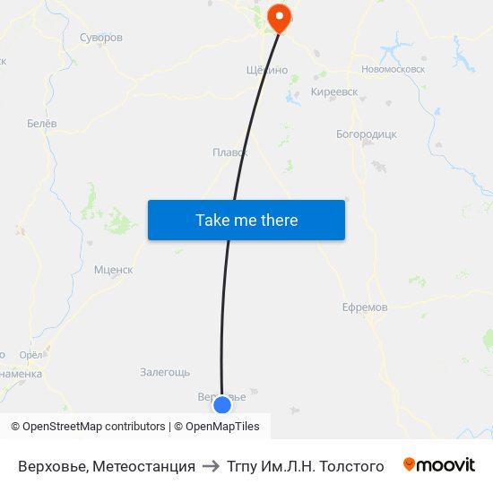 Верховье, Метеостанция to Тгпу Им.Л.Н. Толстого map