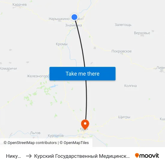 Никуличи to Курский Государственный Медицинский Университет map