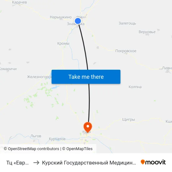 Тц «Европа-2» to Курский Государственный Медицинский Университет map