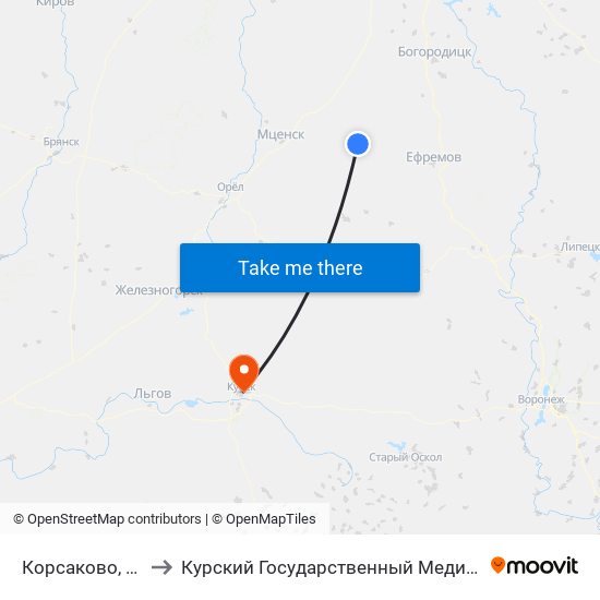 Корсаково, Больница to Курский Государственный Медицинский Университет map