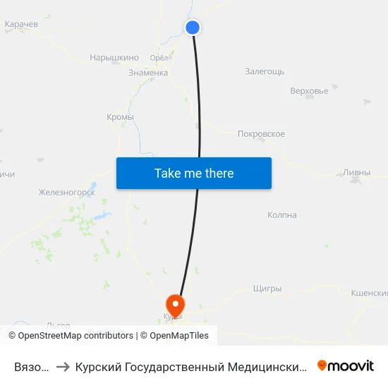 Вязовая to Курский Государственный Медицинский Университет map