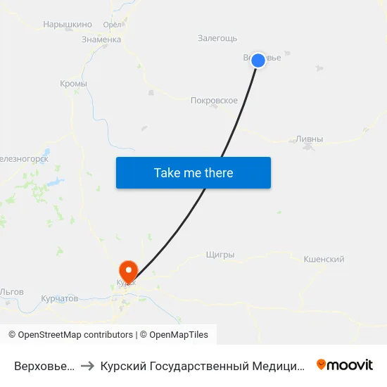 Верховье, Сады to Курский Государственный Медицинский Университет map