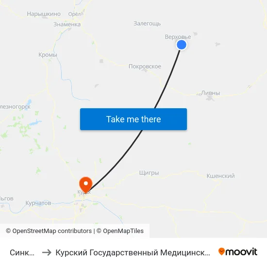 Синковец to Курский Государственный Медицинский Университет map