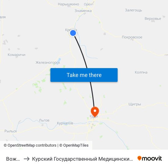 Вожово to Курский Государственный Медицинский Университет map