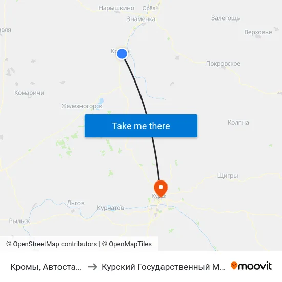 Кромы, Автостанция (Высадка) to Курский Государственный Медицинский Университет map
