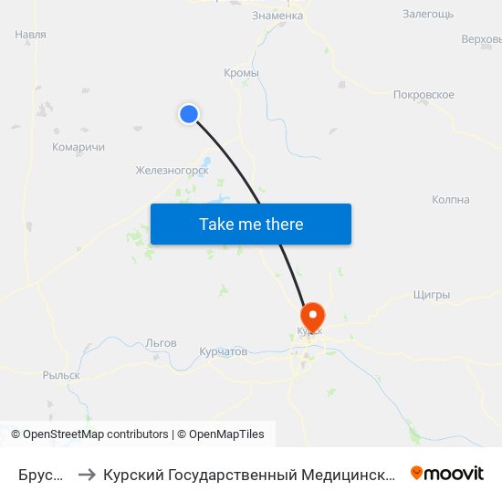 Брусовец to Курский Государственный Медицинский Университет map