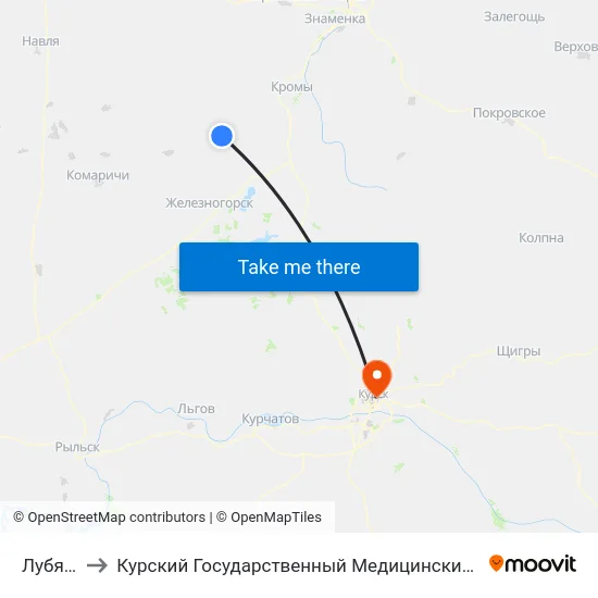Лубянки to Курский Государственный Медицинский Университет map
