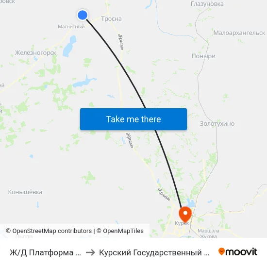 Ж/Д Платформа «71-Й Километр» to Курский Государственный Медицинский Университет map