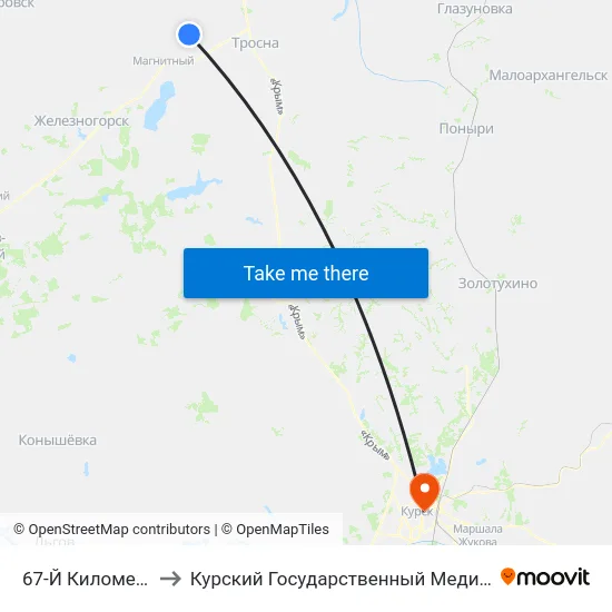 67-Й Километр (Чернь) to Курский Государственный Медицинский Университет map