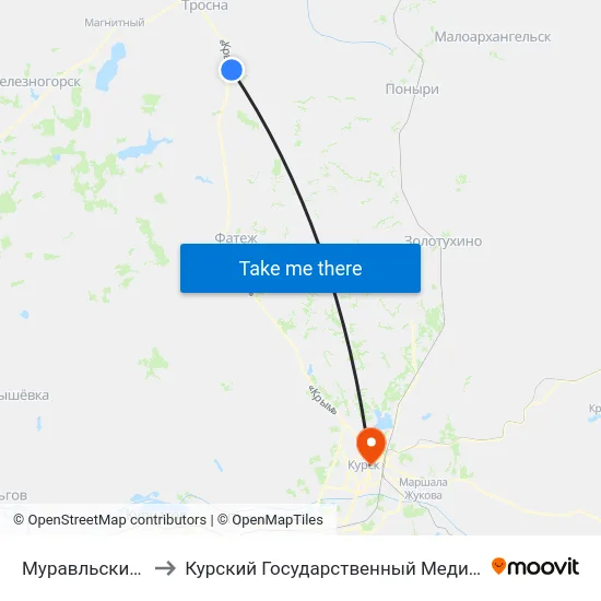 Муравльский Поворот to Курский Государственный Медицинский Университет map